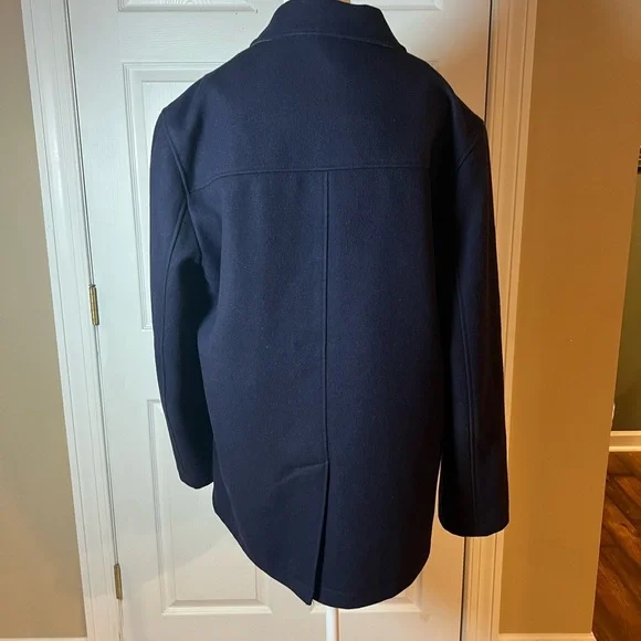 Lands End Mens Size M (38/40) Navy Pea Coat Wool Cashmere Blend